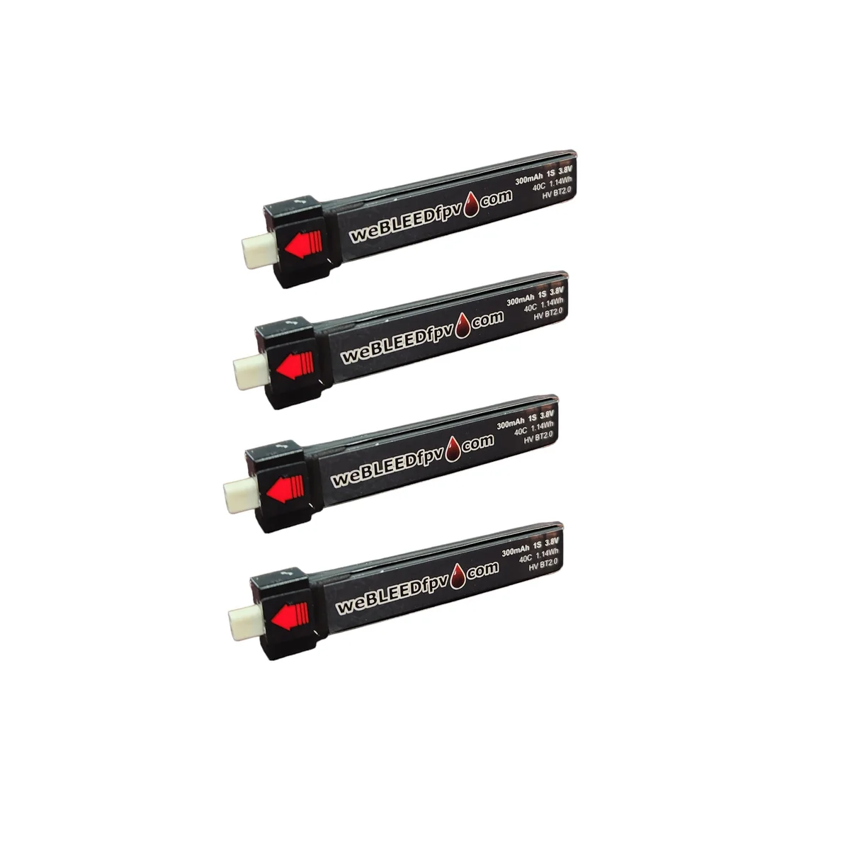 weBLEEDfpv 300mAh 1S 40C HV LiPo Whoop Battery 4 Pack - Choose Connector — BT2.0