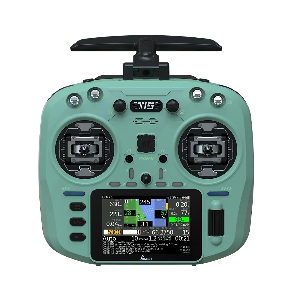 Jumper T15 ELRS 1W 2.4GHz VS-M HALL Sensor Gimbals 3.5" HD Touch Color Screen EdgeTX RC Transmitter - Choose Color — Green