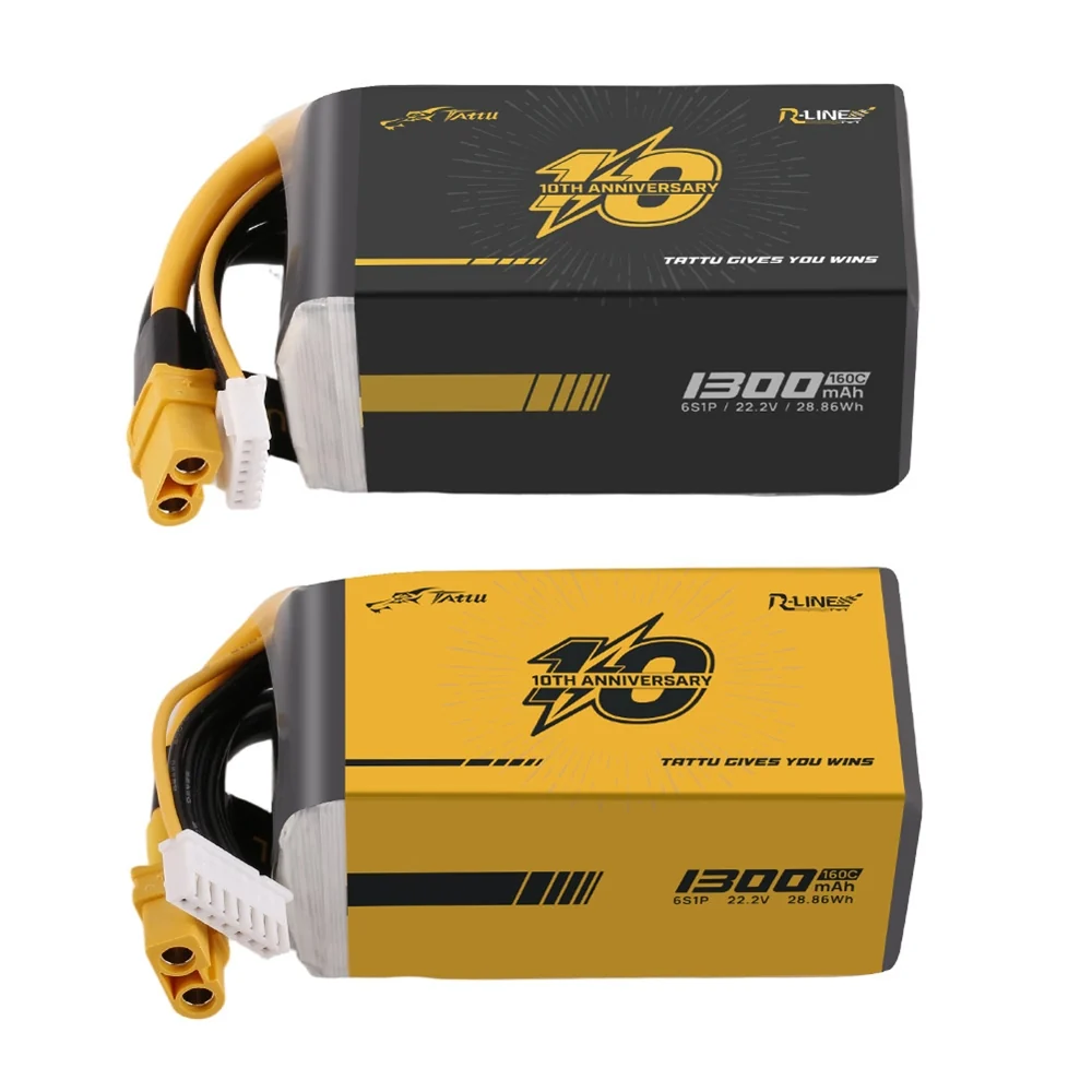 Tattu R-Line Version 6.0 1300mAh 22.2V 160C 6S1P Lipo Battery Limited Edition - XT60 (2 Pack)