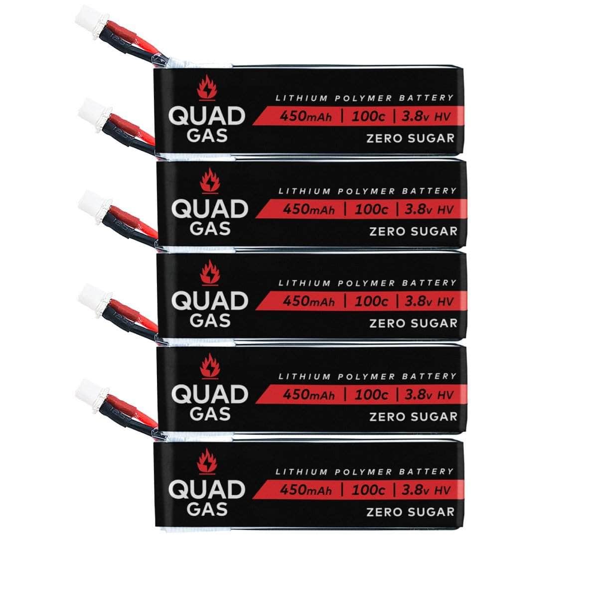 Quad Gas 1S 450mAh 100C Battery for Micro/Whoops (5pc) - Choose Connector — BT2.0
