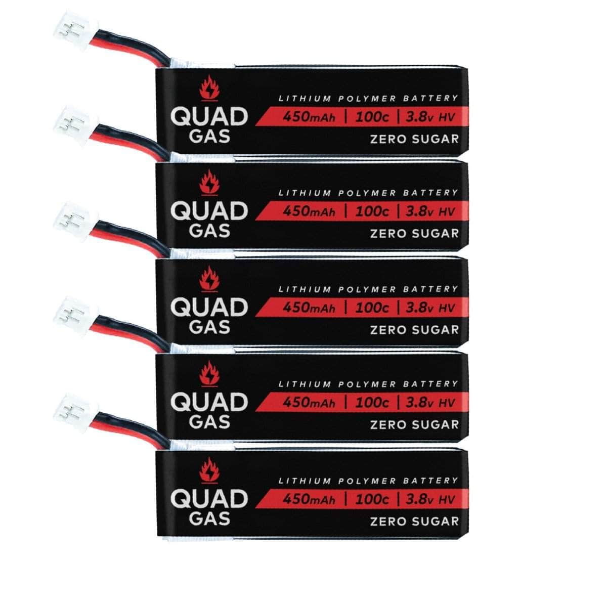 Quad Gas 1S 450mAh 100C Battery for Micro/Whoops (5pc) - Choose Connector — PH2.0