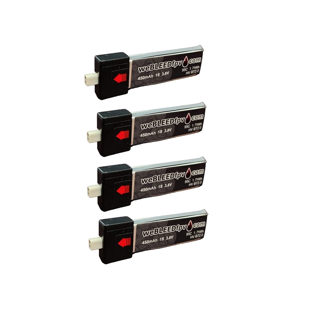 weBLEEDfpv 450mAh 1S 95C HV LiPo Whoop Battery 4 Pack - Choose Connector — BT2.0 Direct Plug