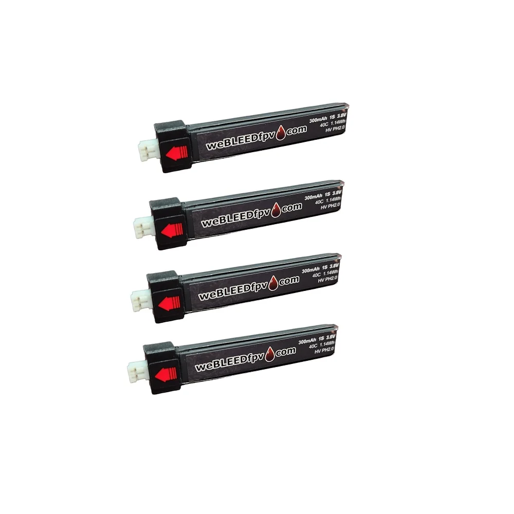 weBLEEDfpv 300mAh 1S 40C HV LiPo Whoop Battery 4 Pack - Choose Connector — PH2.0
