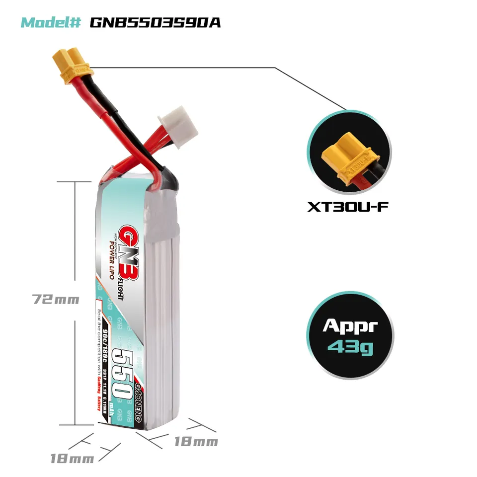Gaoneng GNB 550mAh 11.1V 3S 90C Lipo Battery - XT30